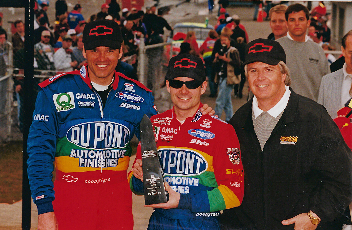 Ray Evernham, Jeff, and John Hendrick at Rockingham in 1998. Ray Evernham Enterprises Archives